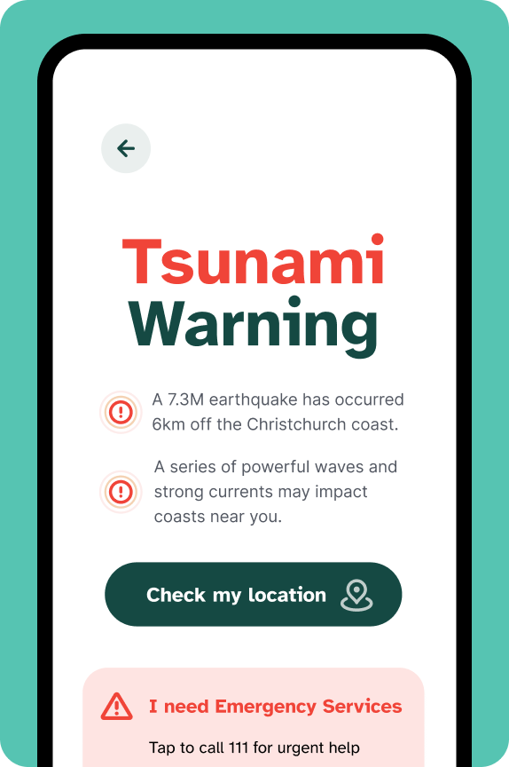 Stay connecte and informed Tsunami warning screen